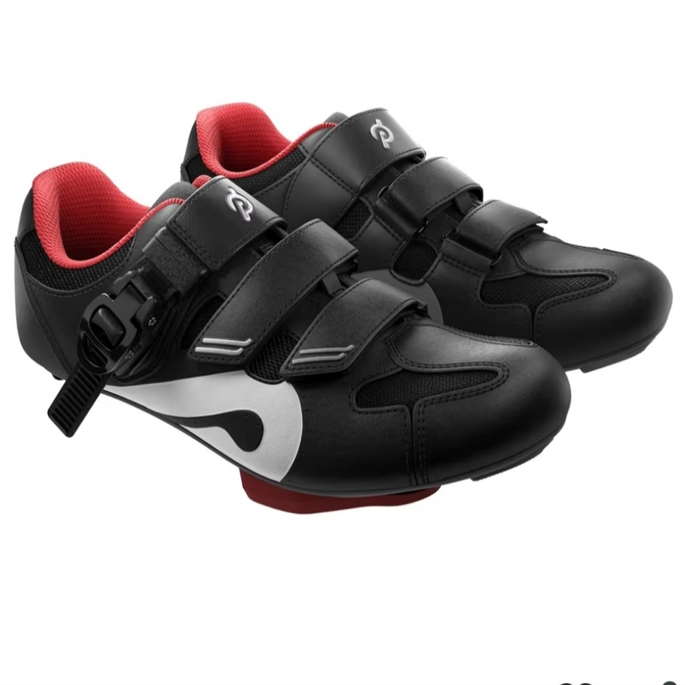 Peloton Black and Red Cycling Shoes With Look Delta Cleats Euro 45